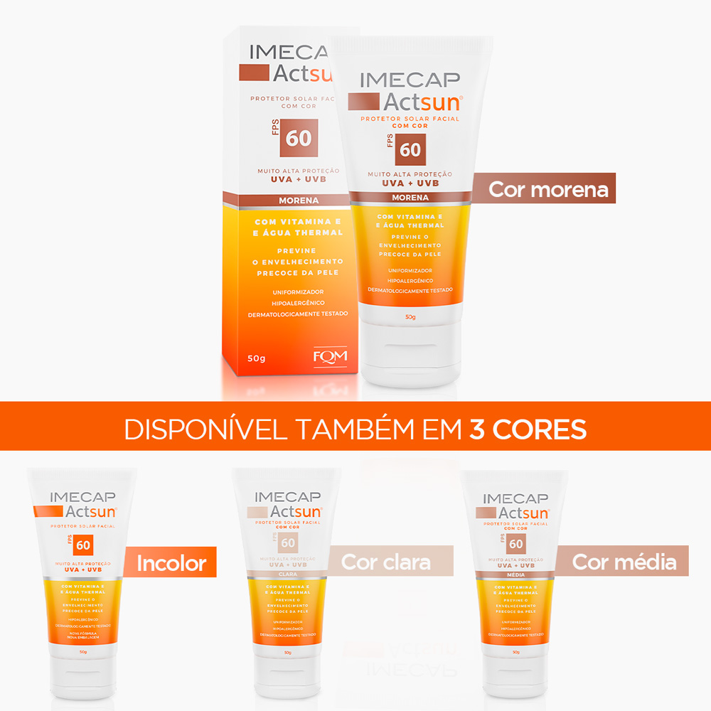 PROTETOR SOLAR EM CREME COM COR MORENA - IMECAP ACTSUN