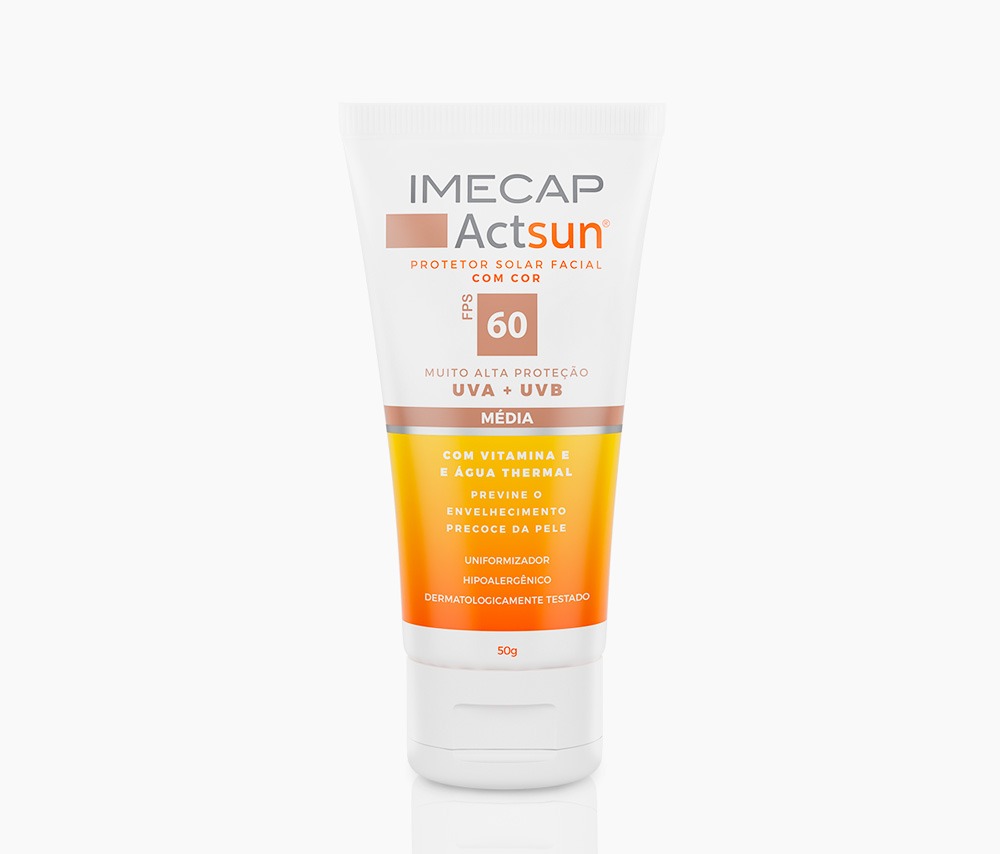 PROTETOR SOLAR EM CREME COM COR M&Eacute;DIO - IMECAP ACTSUN